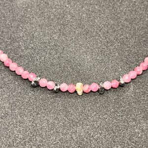 Pink Turmalin/ Rohdimant, 925er Silber